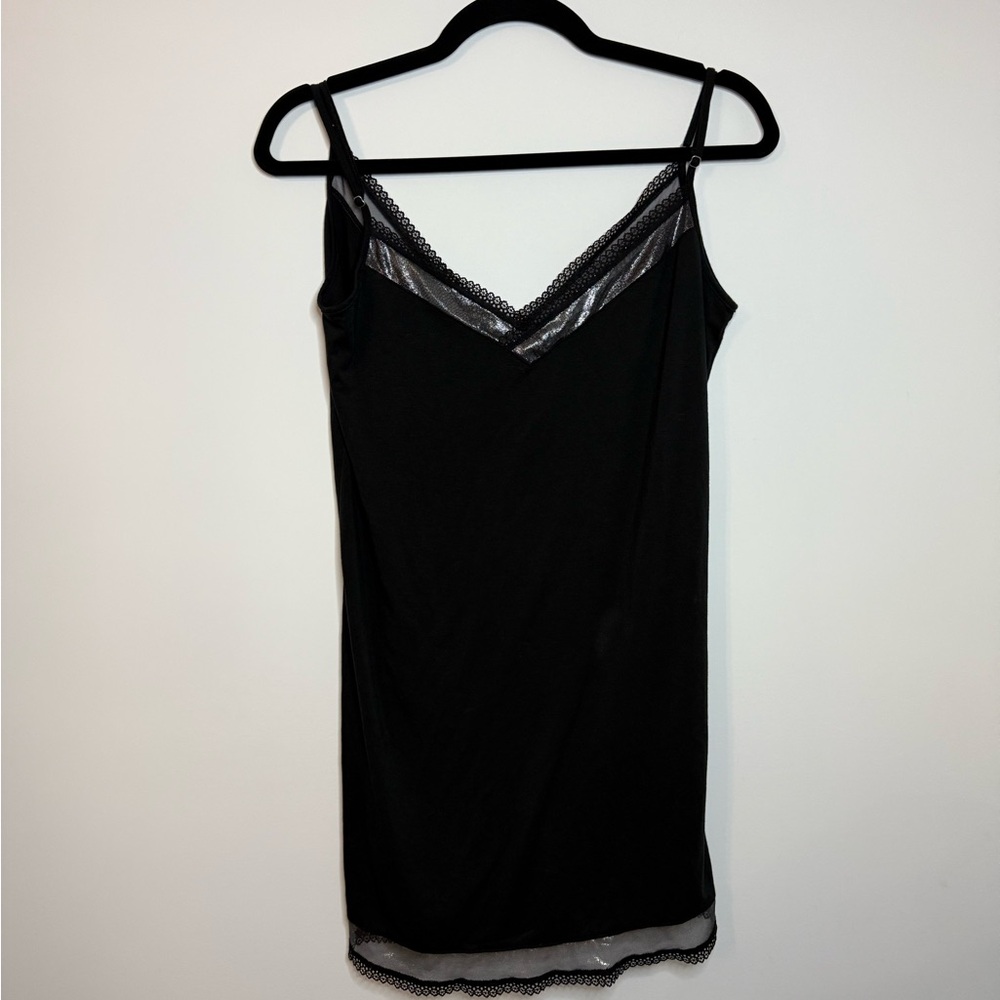 Elegant Victoria Secret Black Lace Trim Slip Dress